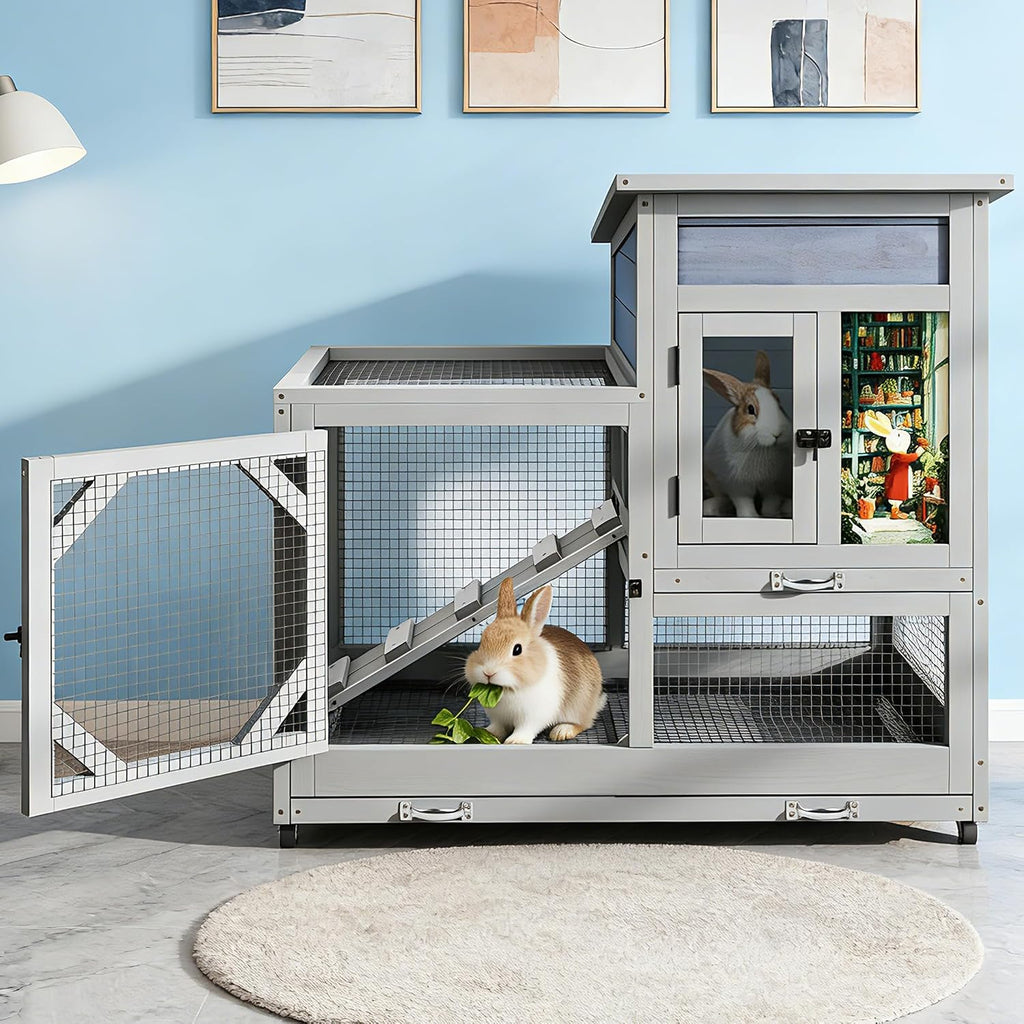 COZIWOW Rabbit Hutch with 2 Wire Floors, Gray - GlobalHabitat Supply