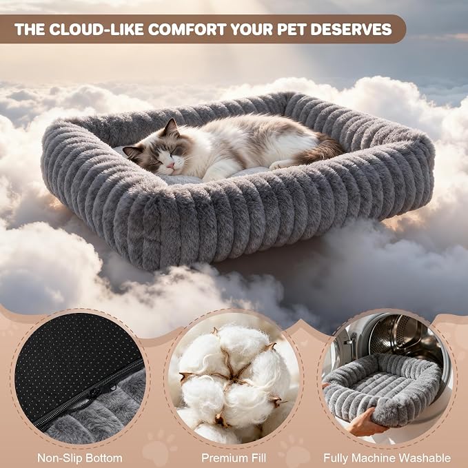 Cat Beds for Indoor Cats, Square Self Warming Cat Bed Orthopedic Pet Bed - Image 3