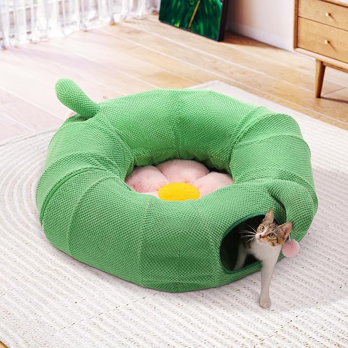 PEQULTI Cat Tunnel with Bed for Indoor Cats, Cat Play Donut Tunnel with - Image 8