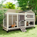 2-Story Wooden Rabbit Hutch with 6 Lockable Wheels - GlobalHabitat Supply