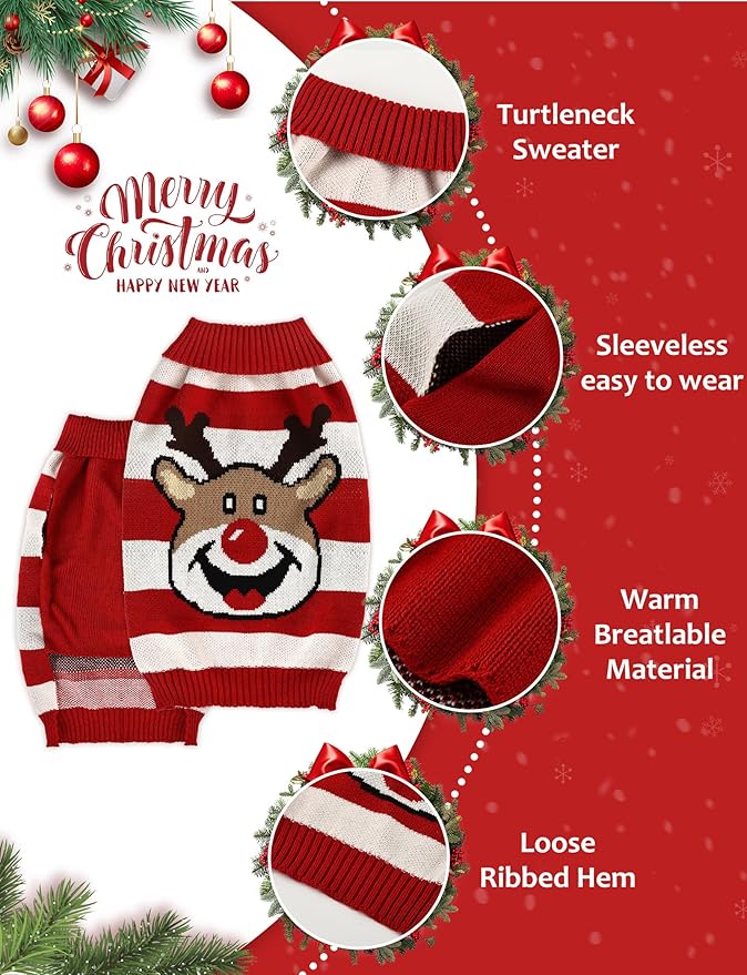 Dog Christmas Sweater, Soft Warm Pet Clothes Coat - Image 3
