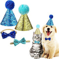 4 Pcs Cat Birthday Hat Bowtie Small Dog Hat Headband Topper Bowtie Adjustable by Arogheiz