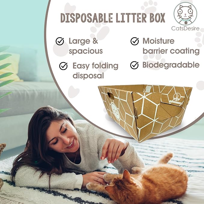 Cats Desire Disposable Litter Box No Plastic Solution w/ Low Entry & Enclosed - Image 6