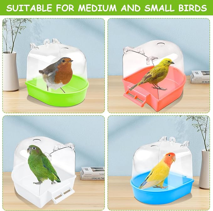 Supkiir 4Pcs Clear Bird Bath for Cage, Parakeet Bath Cage Accessories - Image 6