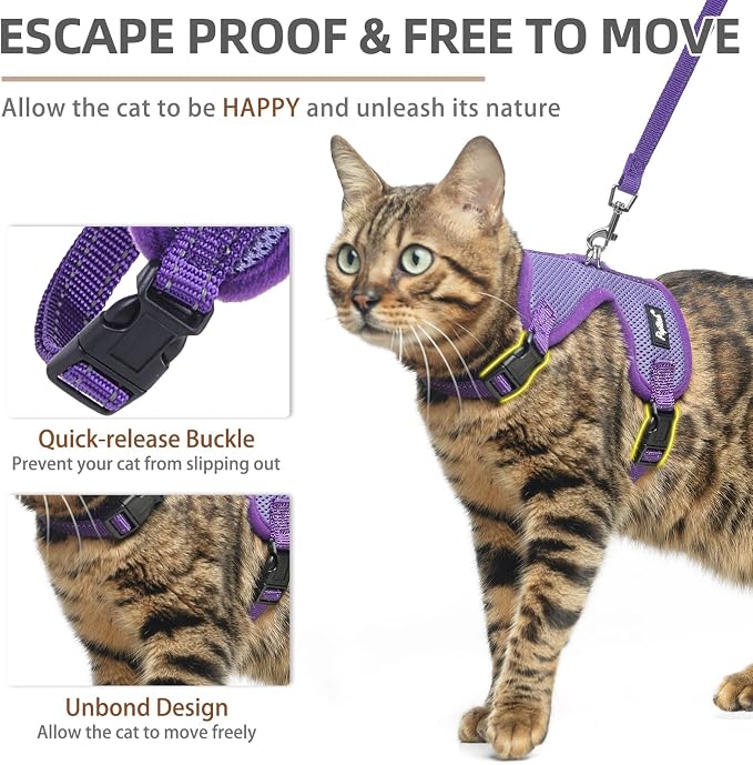 PUPTECK Cat Harness and Leash Set Escape Proof, Reflective Adjustable Soft Mesh - Image 3