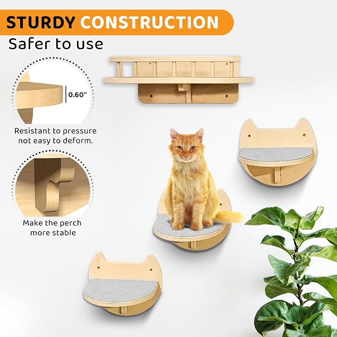 Cat Wall Shelves with 3 Steps – Modern Wood Wall Mounted Furniture, Climber & - Image 7