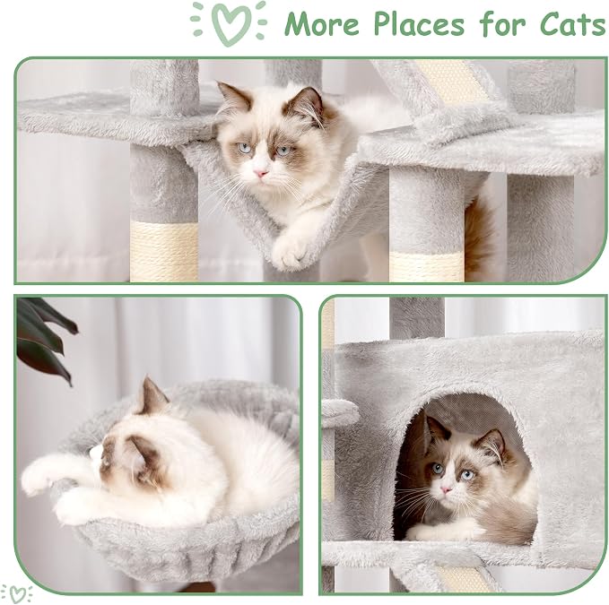 Cat Tree, Cat Condo with Cat Scratching Post and Board, Cat Hammock, Light Gray - Image 5