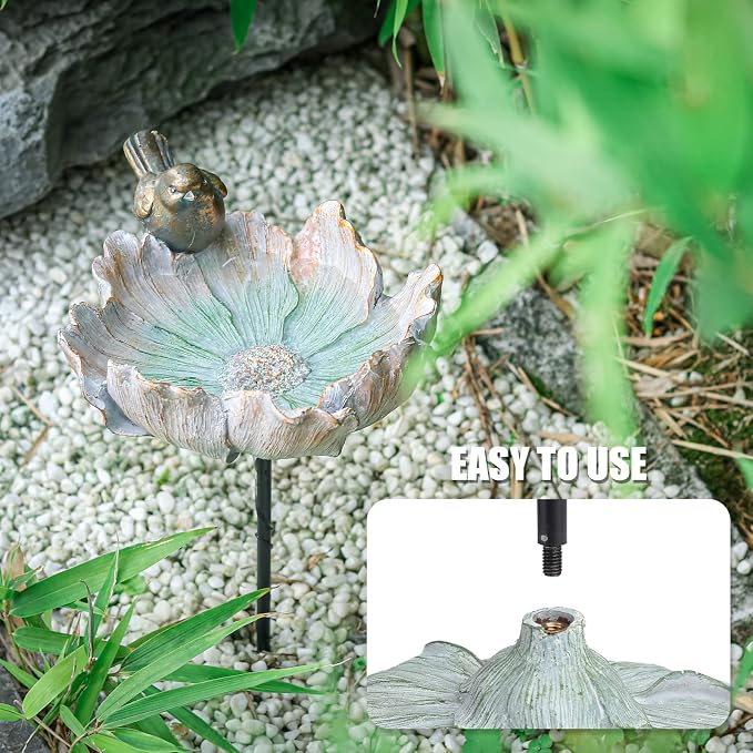 MUMTOP Outdoor Antique Bird Bath Small Flower Bird Baths Bowl Resin Birdbaths - Image 5