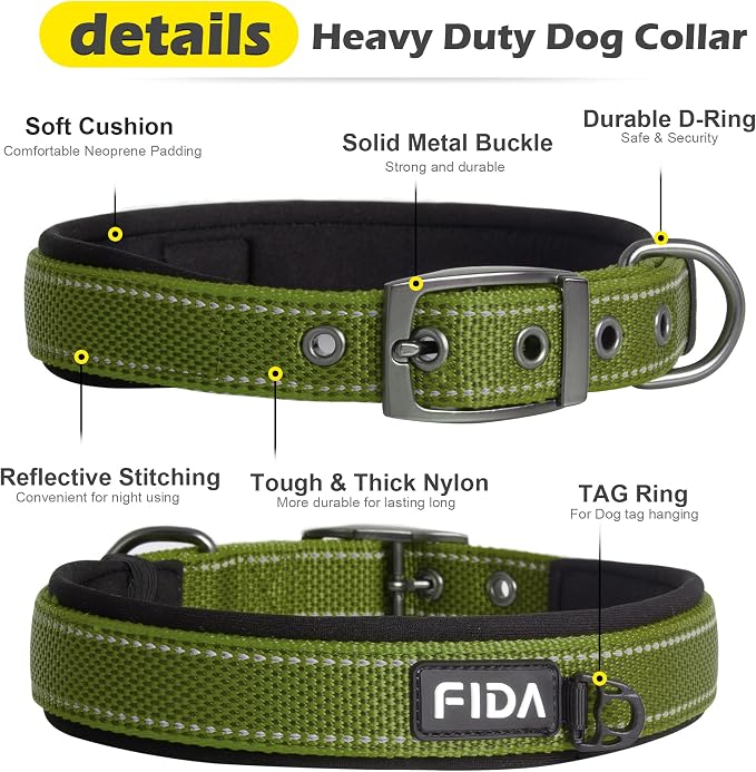 Fida Heavy Duty Dog Collar, Ultra Comfortable Soft Neoprene Padded, Adjustable - Image 2