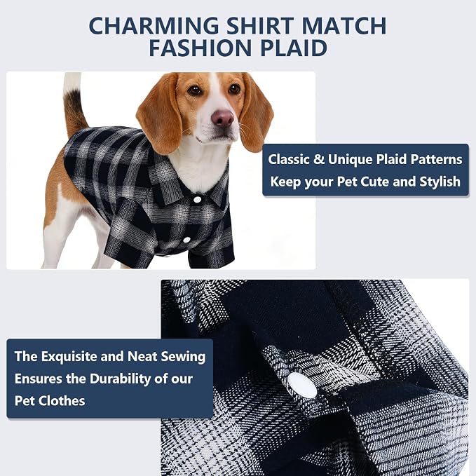 Koneseve Dog Shirt, Pet Plaid Clothes Shirt T-Shirt Sweater Matching Breathable - Image 4