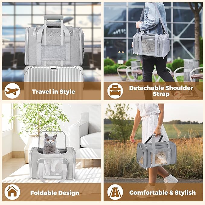 Cat Carrier Soft for Pets Up to 15 Lbs, Cat Travel Bag Soft-Sided - Image 7
