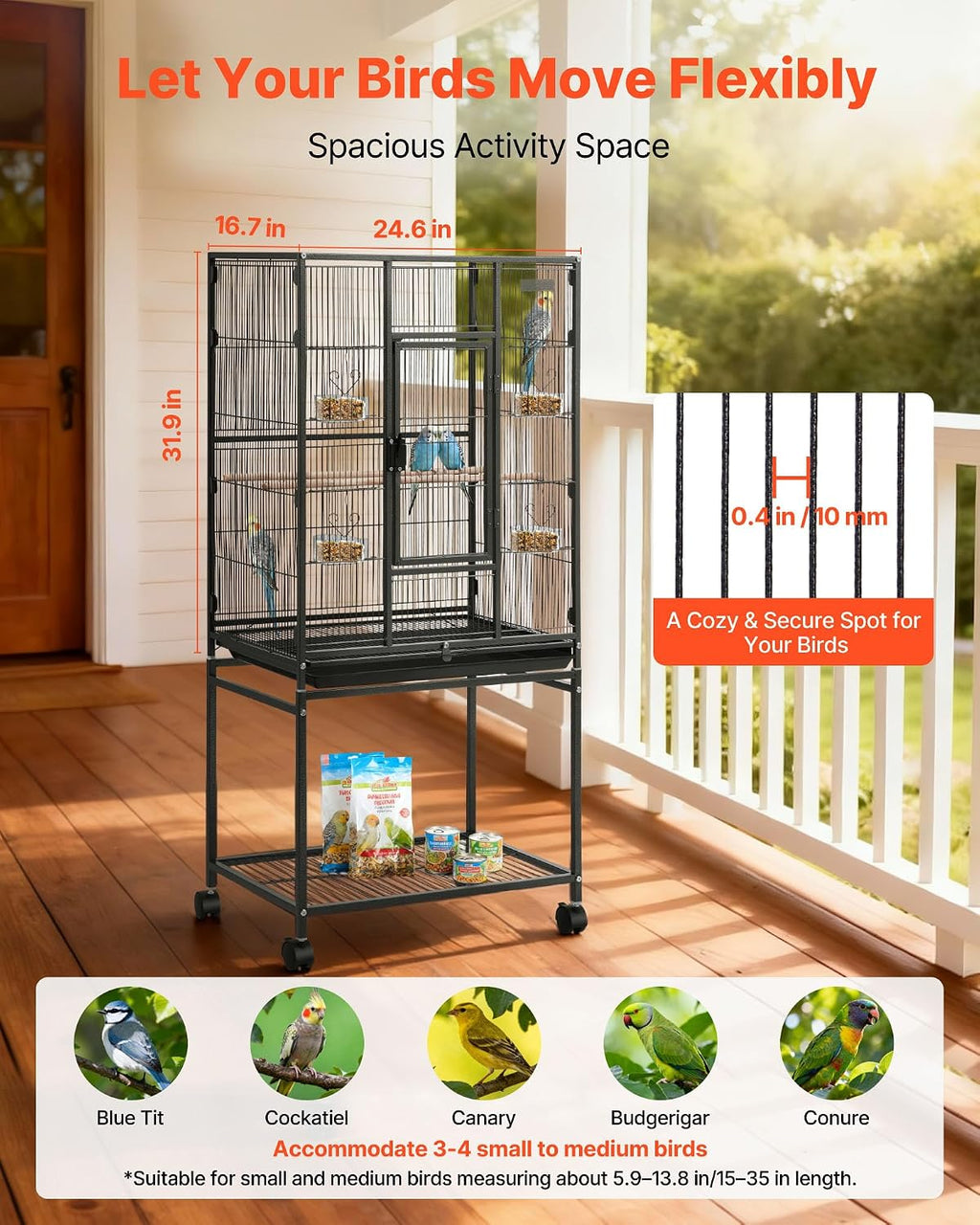 VEVOR Bird Cage, 24.6 x 16.7 x 53.9 Inch, Flat Top - GlobalHabitat Supply