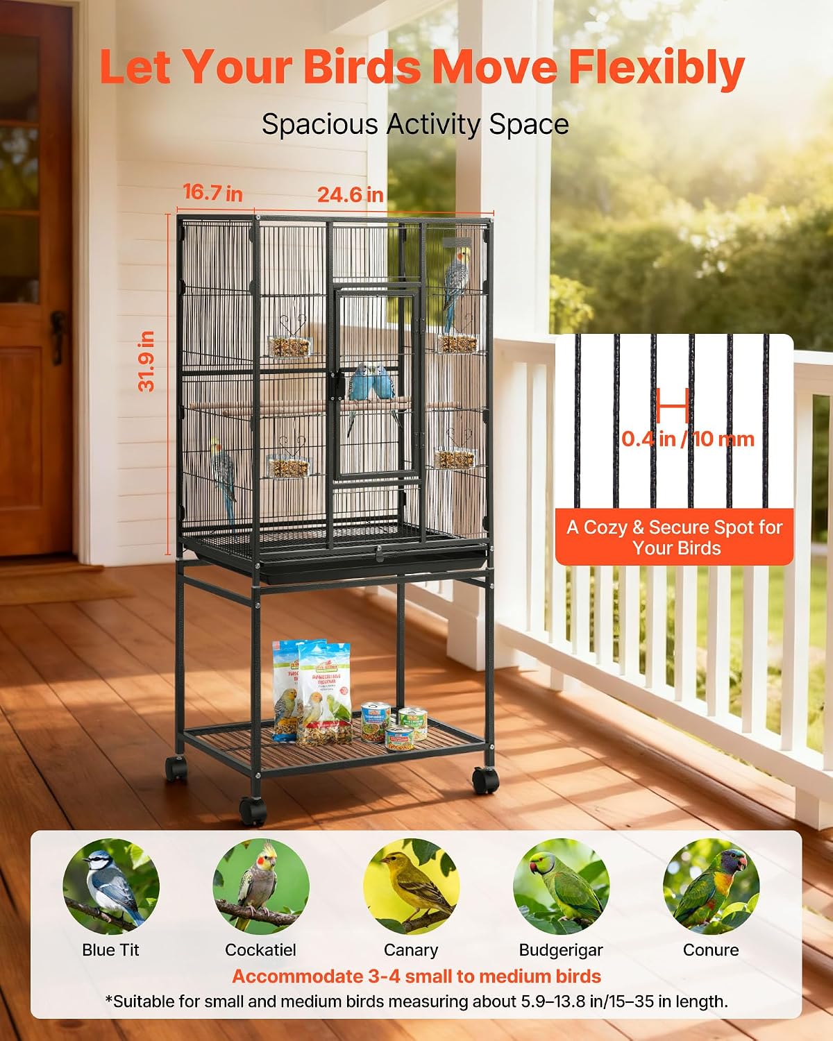 VEVOR Bird Cage, 24.6 x 16.7 x 53.9 Inch, Flat Top - GlobalHabitat Supply