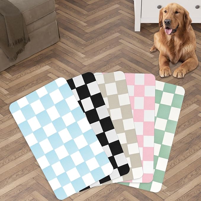 Checkered Dog Food mat, Non-Slip Sole Absorbent Dog and Water Bowl mat by Anpuimult