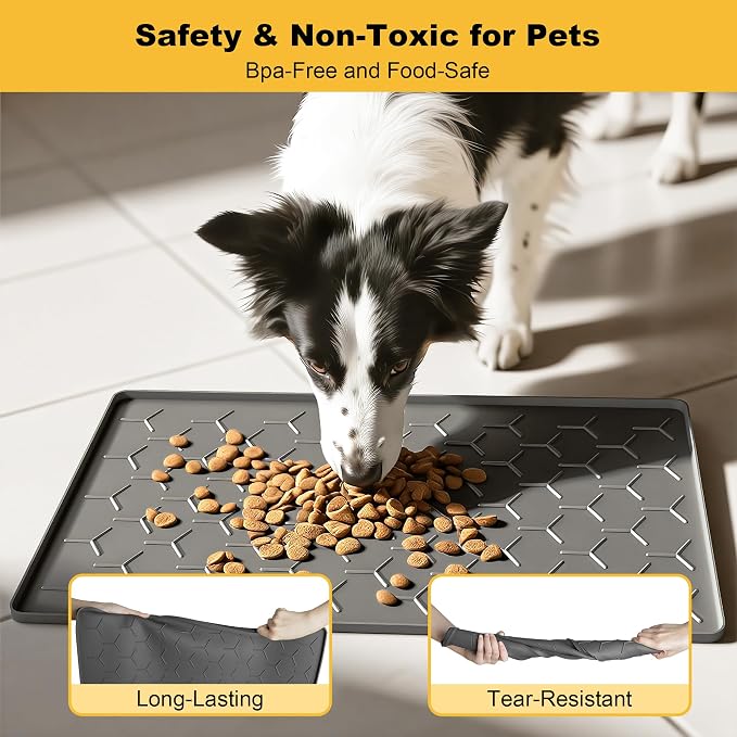 Pieviev 24''x16'' Dog Cat Food Bowl Mat, Silicone Waterproof Food Grade Pet - Image 3