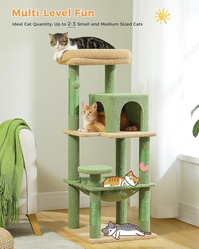 Cactus Cat Tree for Indoor Cats, 45.7" Multi-Level Cat Tower - Image 2