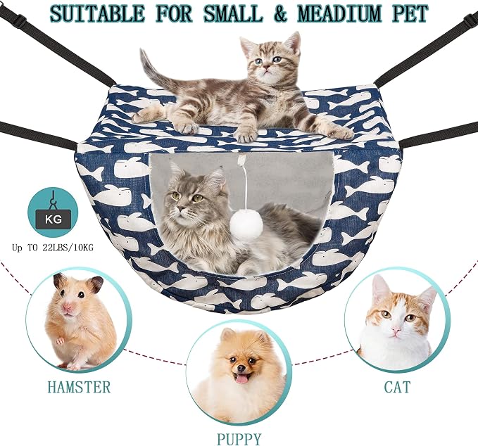 JSPYFITS Cat Cage Hammock with Ball, Double Layer Hanging Adjustable Soft Pet - Image 2