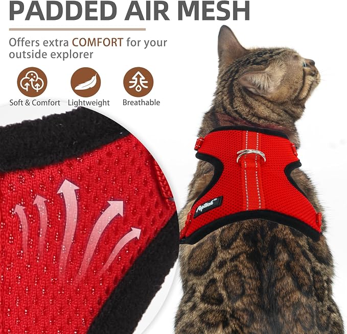 PUPTECK Cat Harness and Leash Set Escape Proof, Reflective Adjustable Soft Mesh - Image 2