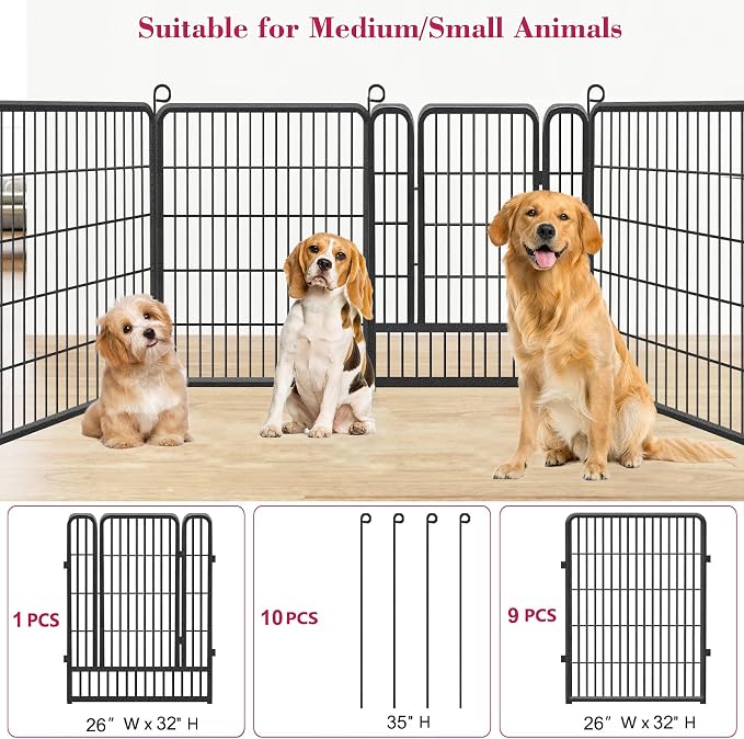 Dog Playpen, 32inch 10 Panels Outdoor Dog Fence Indoor Dog Pen Anti-Rust Pet - Image 7
