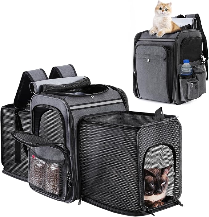 Cat Backpack Carrier, Double Side Expandable Cat Carrier Backpack, Dog Carrier by GROXKOX
