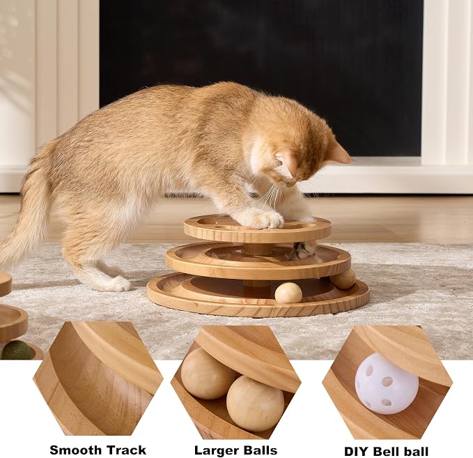 Cat Ball Track Toy with Puzzle Top, Extra Large Wooden Cat Toys - Image 4