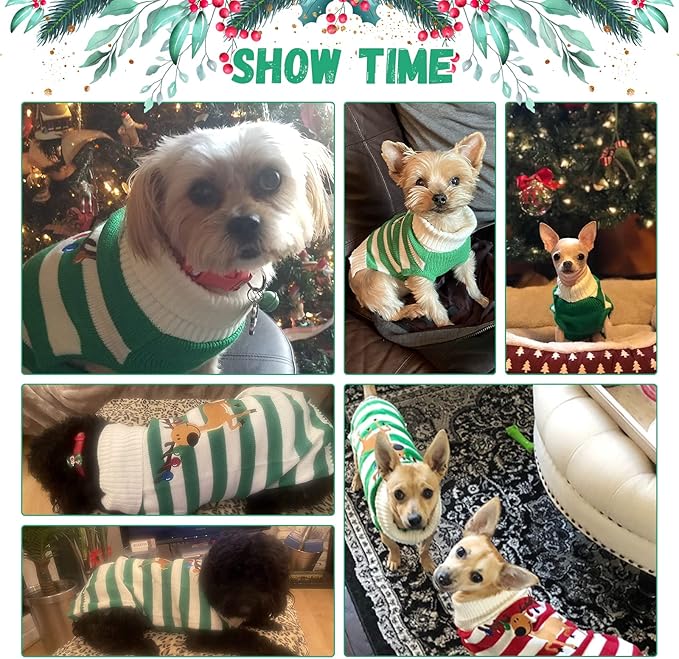 Christmas Dog Sweaters Xmas Pet Outfits Striped Elk Costume Holiday Clothes - Image 5