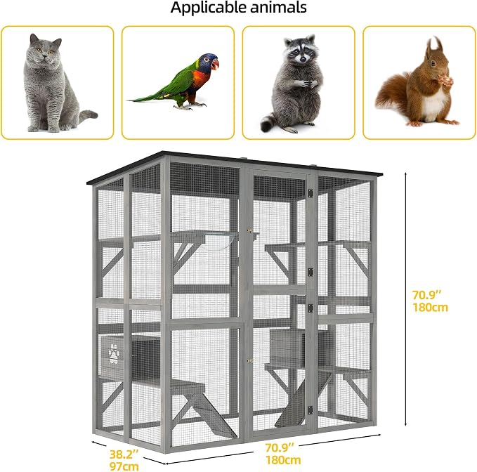 DWVO Cat House Outdoor Catio Kitty Enclosure 71" Walk in Cat Kennel Large - Image 3