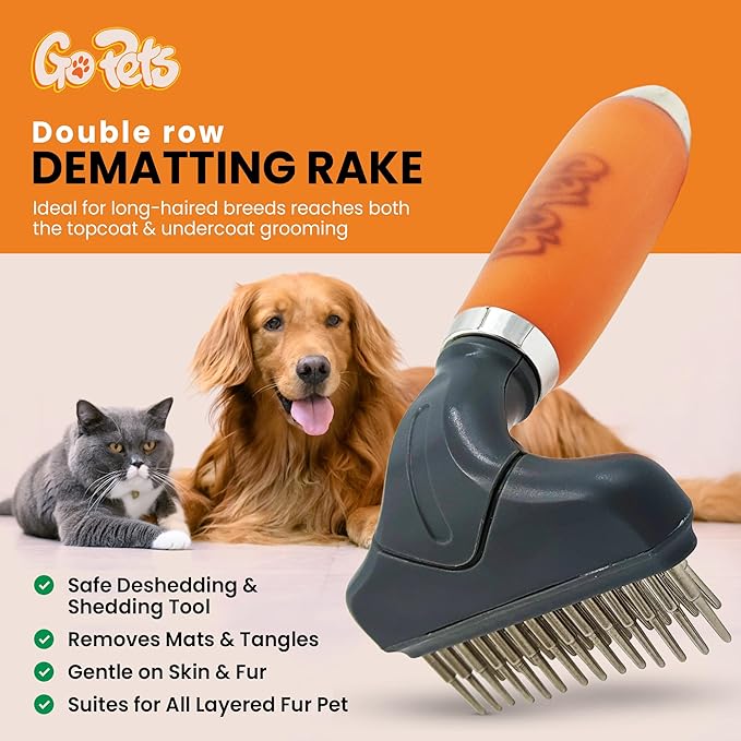 GoPets Double Row Dematting Rake Undercoat Deshedding Tool - Image 2