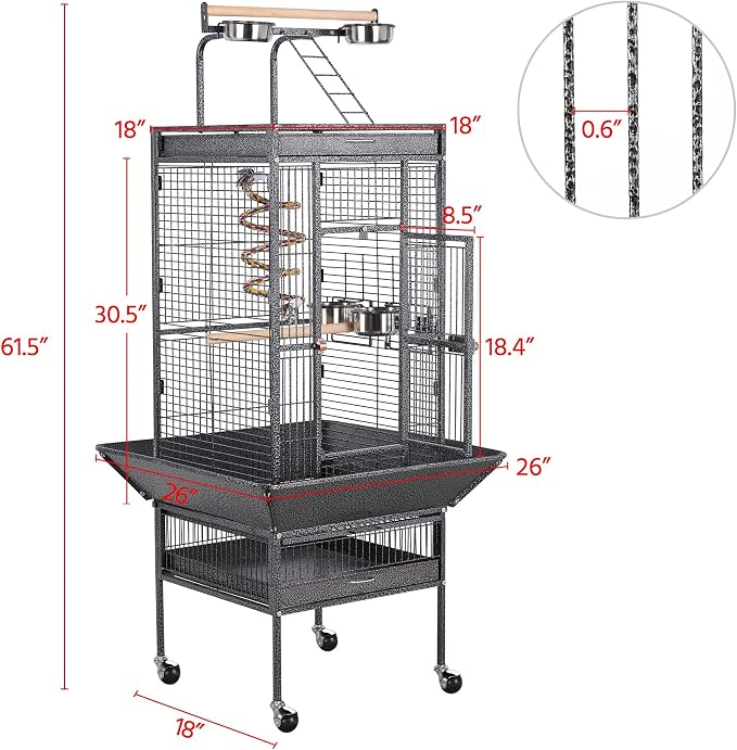 Yaheetech 61-inch Playtop Wrought Iron Large Parrot Bird Cages - Image 3