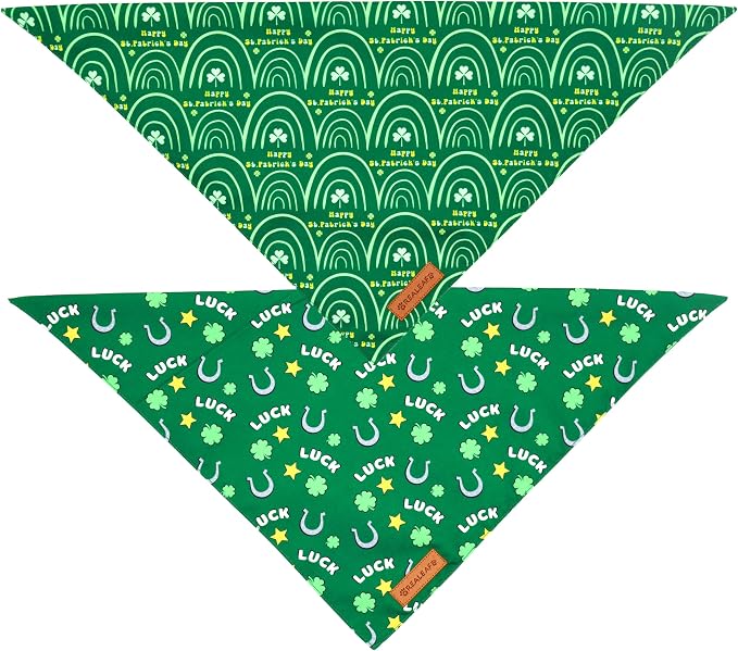 Realeaf St. Patrick's Day Dog Bandanas 2 Pack, Reversible Green Dog Scarf - Image 3