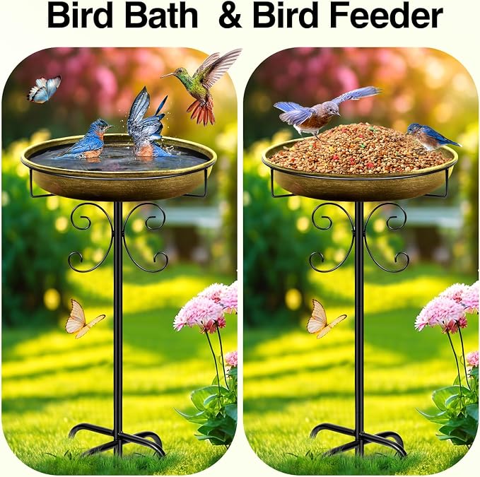 Daoeny 35In Metal Bird Bath for Outside, Vintage Bird Bath Bowl, Detachable - Image 4