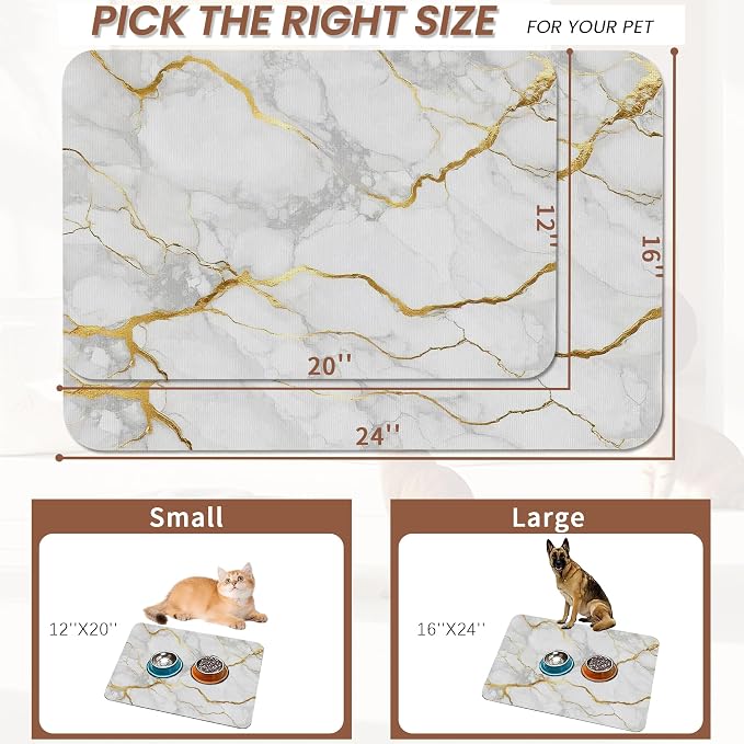 Marble Dog Food Mat for Floors, Cat Dog Bowl Mats for Food and Water, Non-Slip - Image 2
