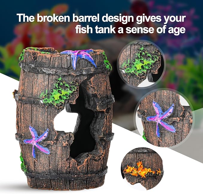CousDUoBe Fish Broken Barrel Decor Fish Tank Decorations Betta Fish Tank - Image 4