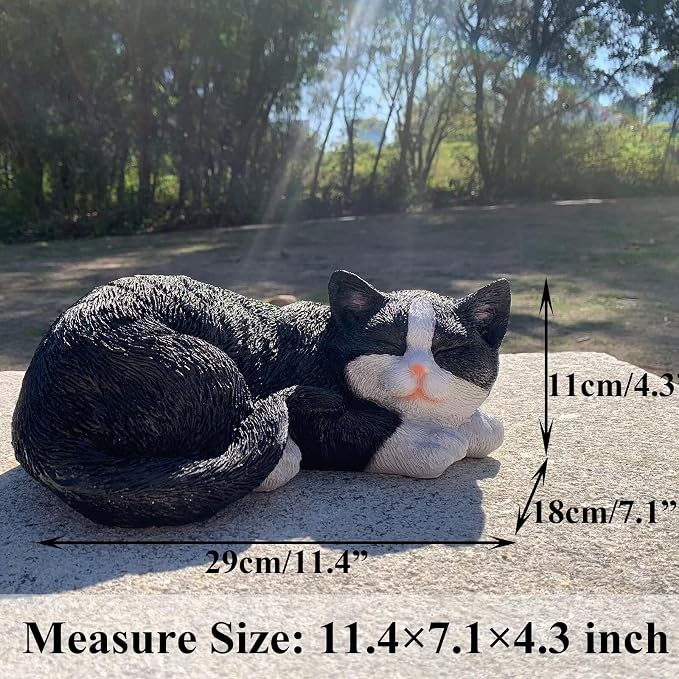 Cat Statue Outdoor Cat Figurines Garden Decor, Sleeping Tabby Statues - Image 4