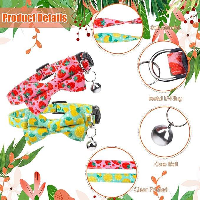 4 Pack Cat Collar with Bow Tie and Bell Breakaway Fruit Cat Collars Spring - Image 3