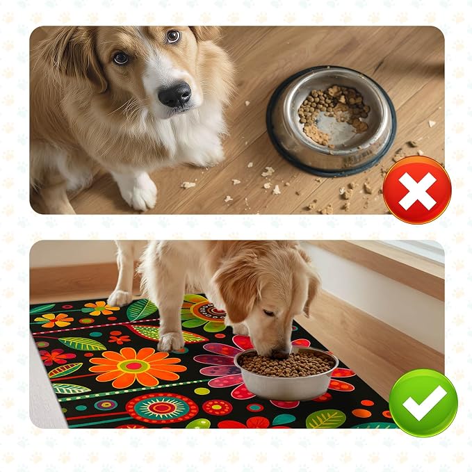 Vibrant Flower Pattern Pet Food Mat Spill-Proof Cat Feeding Mats Non-Slip Mat - Image 7