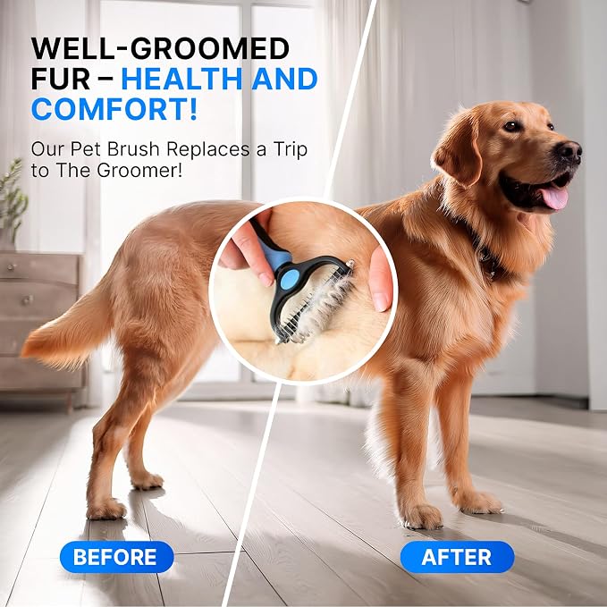 Dog Rake Brush for Shedding – Undercoat Deshedding Tool for Long & Thick Hair - Image 2