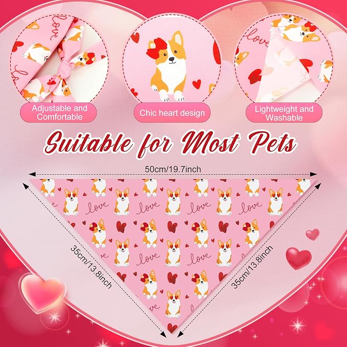 Abbylike 50 Pcs Valentines Day Dog Bandanas Bulk Red and Pink Bandanas - Image 3
