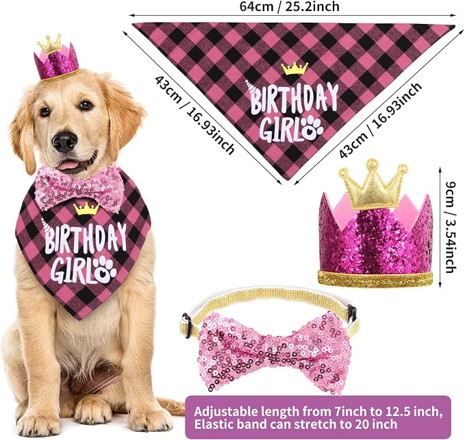 Dog Birthday Party Supplies, Dog Birthday Hat Bandana Scarf - Image 4