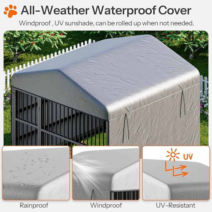 HOOBRO Outdoor Dog Kennel with Cover, 6.6 x 6.6 x 6.4 ft Dog Kennel Outside - Image 4