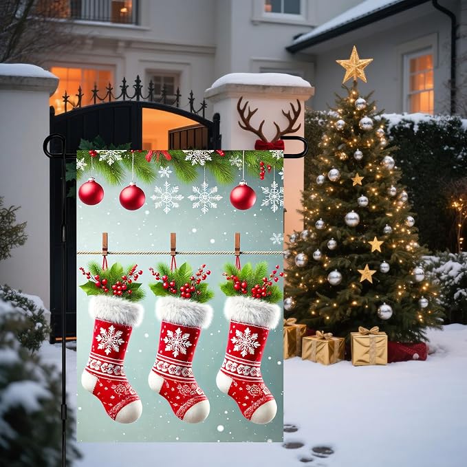 Christmas Garden Flag Three Stockings Winter Garden Flag 12x18 Inch Double - Image 5