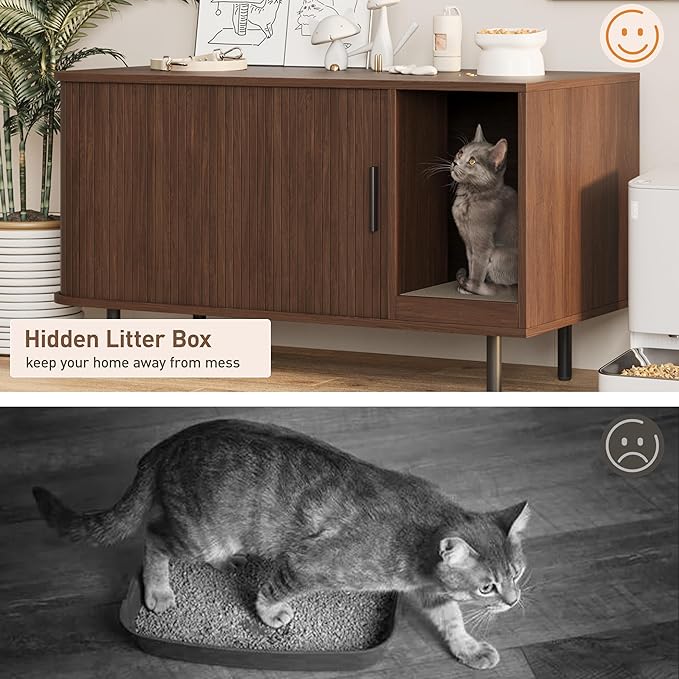 Cat Litter Box Enclosure with Cat Scratch Pad, Sliding Door, 37.4" Litter Box - Image 7
