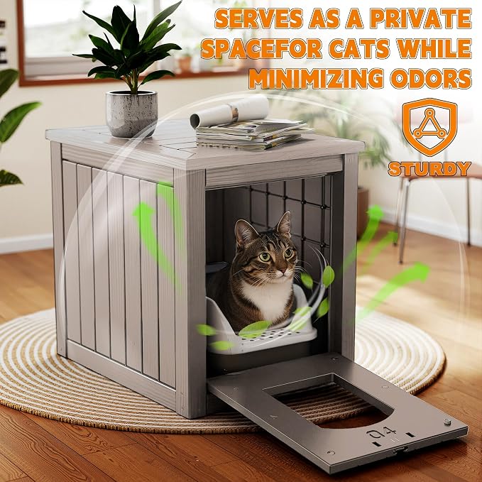 Cat Litter Box Enclosure, Openable Front Door & Raised Floor - Image 3