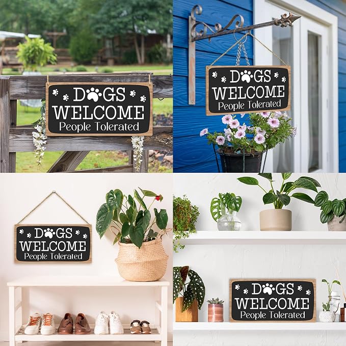 Dog Welcome People Tolerated Dog Lover Rustic Wooden Hanging Sign Decor - Image 3