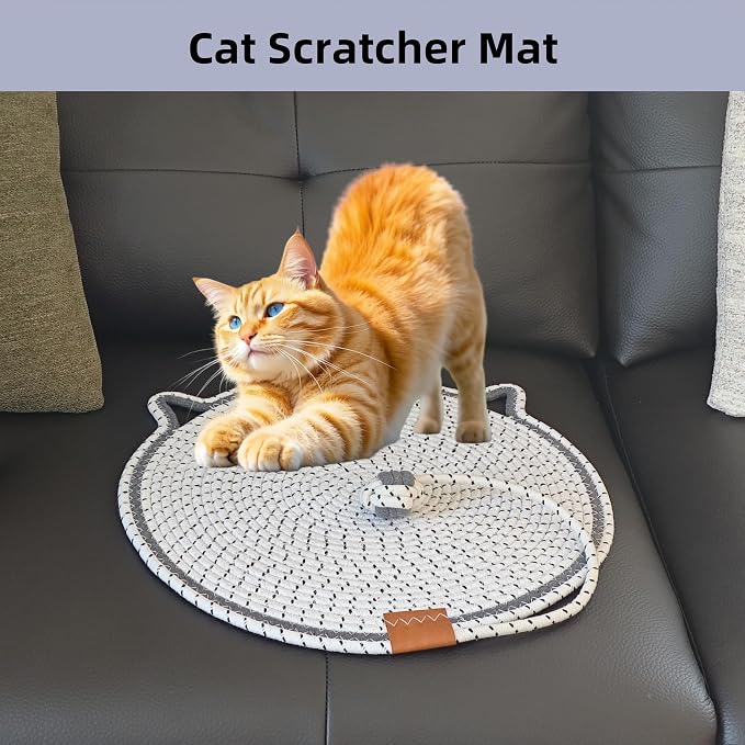 Cat Scratcher Mat, Natural Cotton Rope Cat Scratching Pad, 16.9'' Round Cat - Image 3