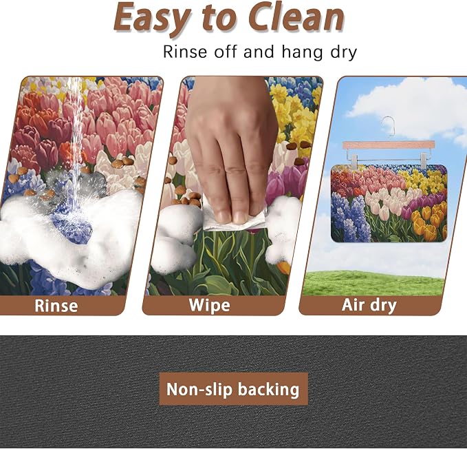 Tulip Lavender Pet Feeding Mat, Vintage Flower Fields Absorbent Quick-Dry Cat - Image 4