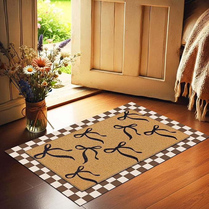 Tinideya 2 Pcs Boho Bows Door Mat Welcome Non Slip Coir Mats Floor Layering - Image 6
