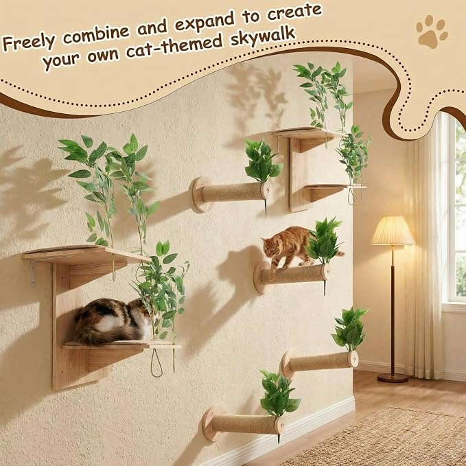 Novabright 3 Pcs Cat Wall Shelves Set, Double-Layer Platform Cat Wall Furniture - Image 6