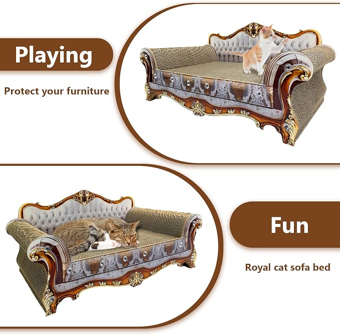 Luxury Cardboard Cat Scratcher Sofa Bed, Couch Shaped Cat Scratching Board - Image 6