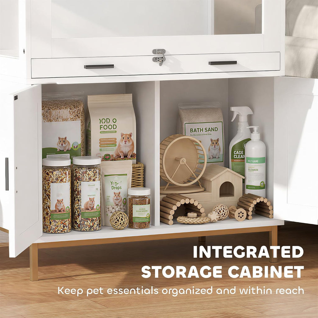 PawHut Hamster Cage with Storage Cabinet, 30in x 19.5in x 36in - GlobalHabitat Supply